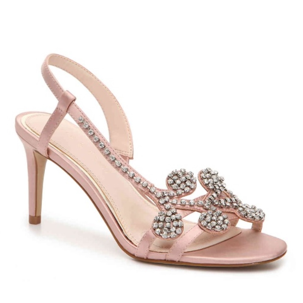 Nude Pink Rhinestones Floral Embellished Slingback Sandal NWT